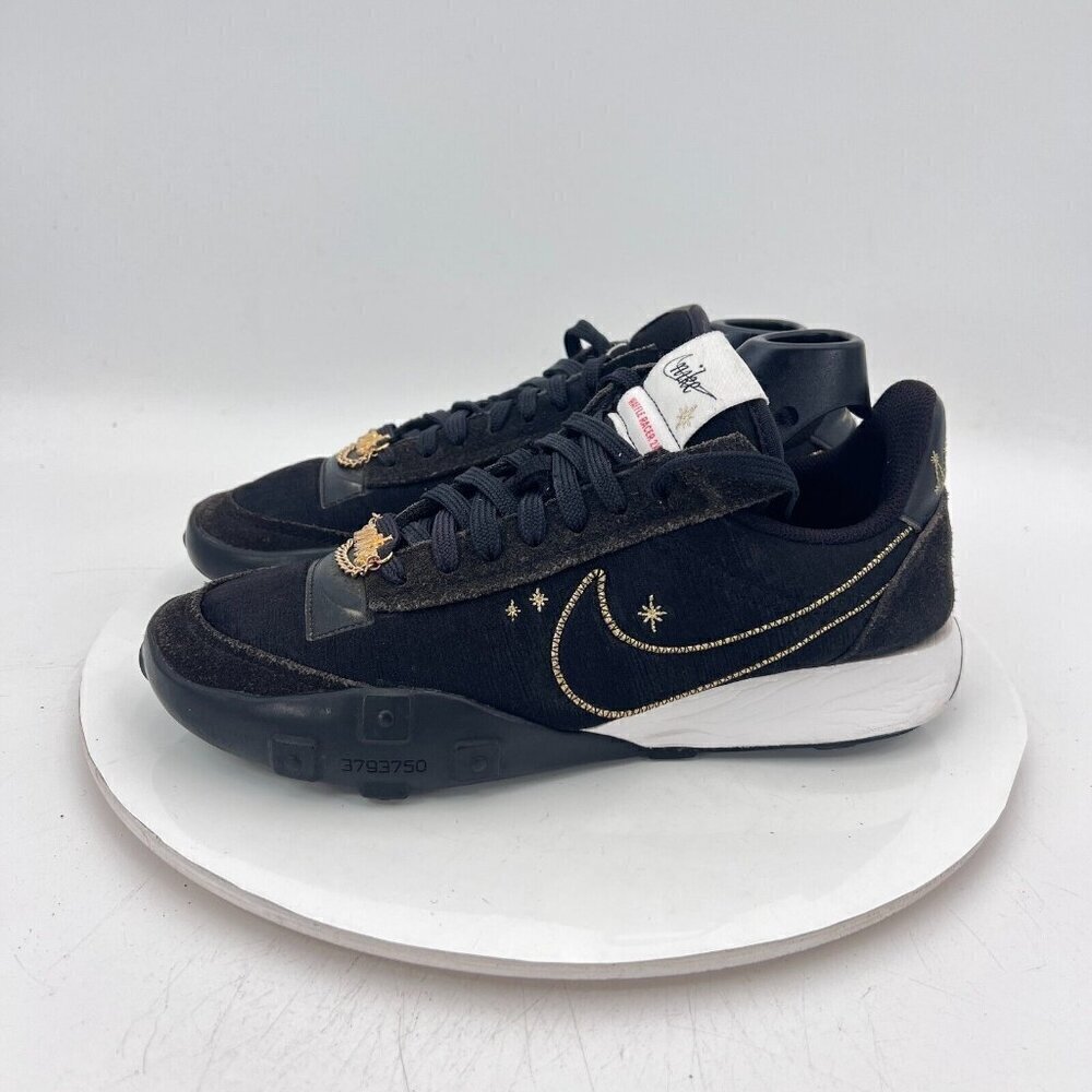 Nike Waffle Racer 2X Women Size 8 DD9675-001 Black Metallic Gold White Shoes